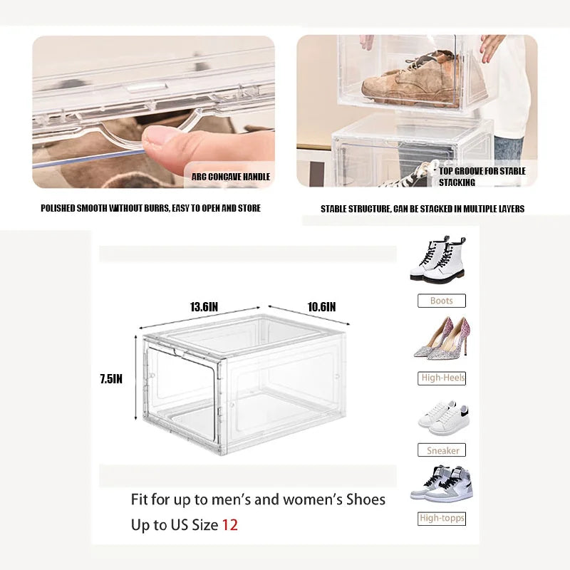 Large Clear Stackable Shoe Storage Boxes 10 Pack