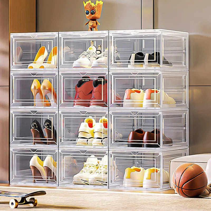 Large Clear Stackable Shoe Storage Boxes 10 Pack