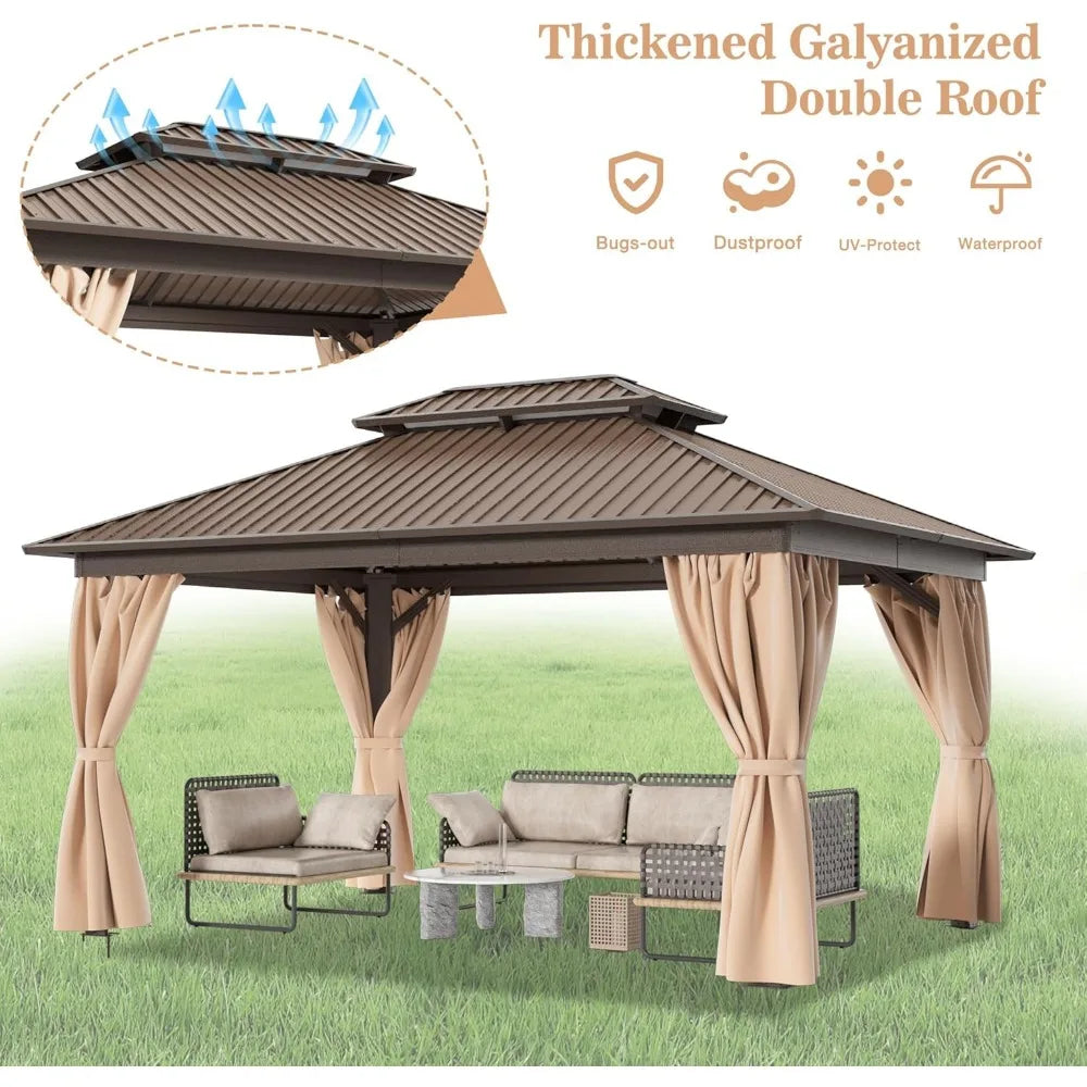 Hardtop Gazebo with Double Roof Durable Aluminum Frame