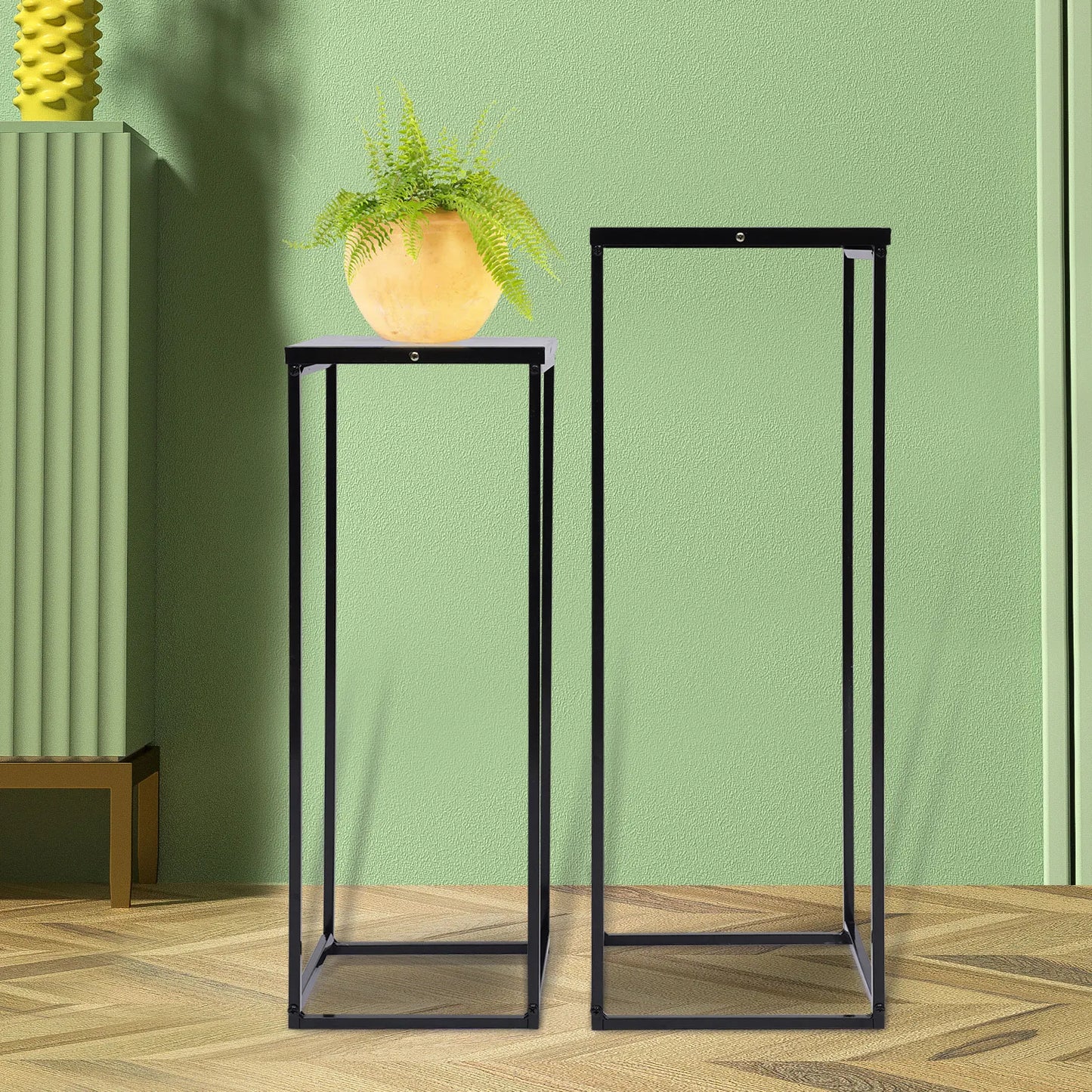 2PCS Black Metal Square Plant Stand Rack