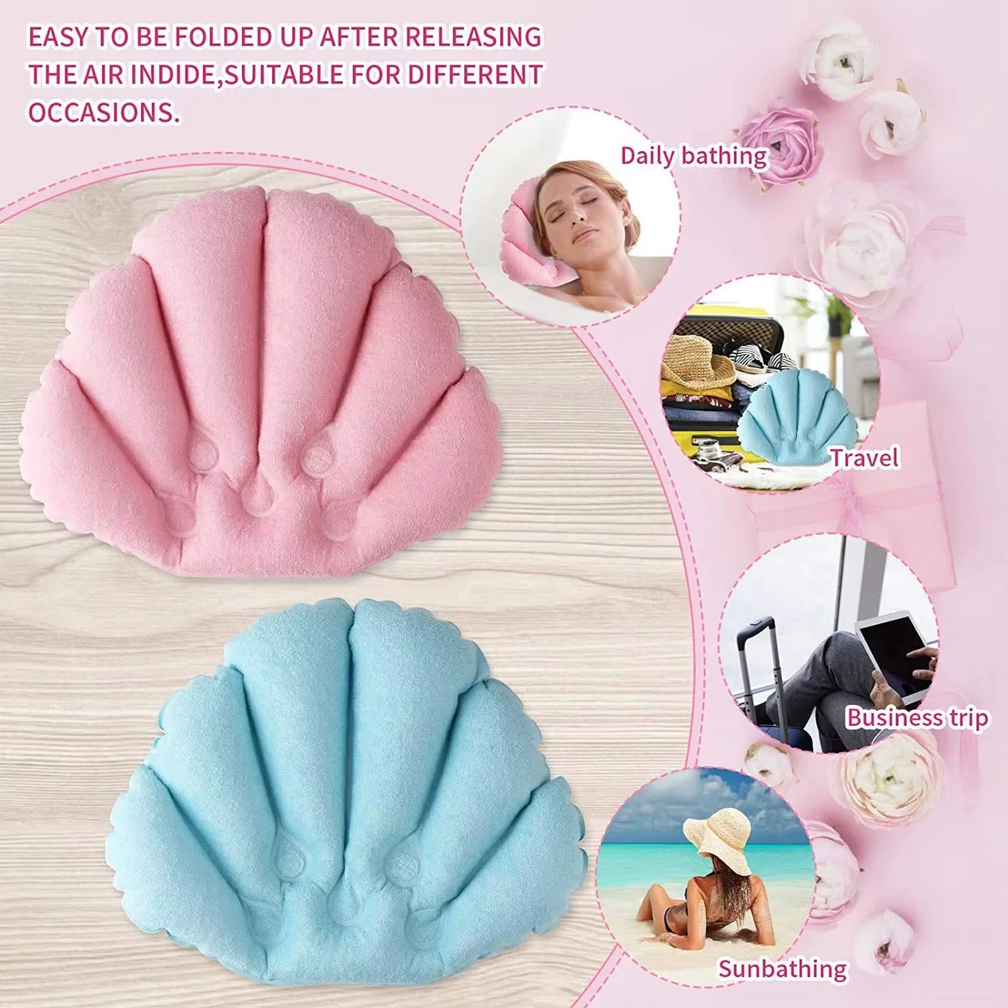 Comfortable Waterproof Bath Pillow with Suction Cups