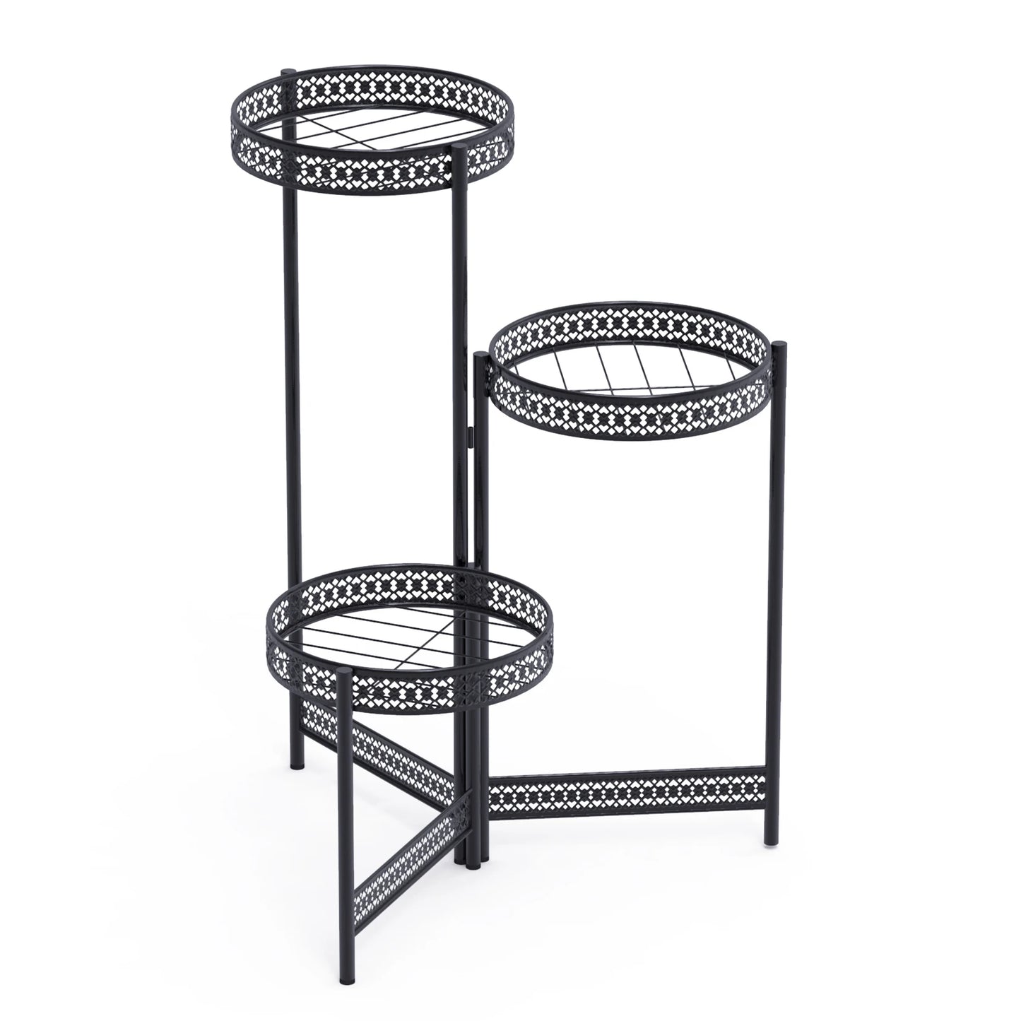 Foldable Black Metal Plant Stand for Indoor Outdoor Use