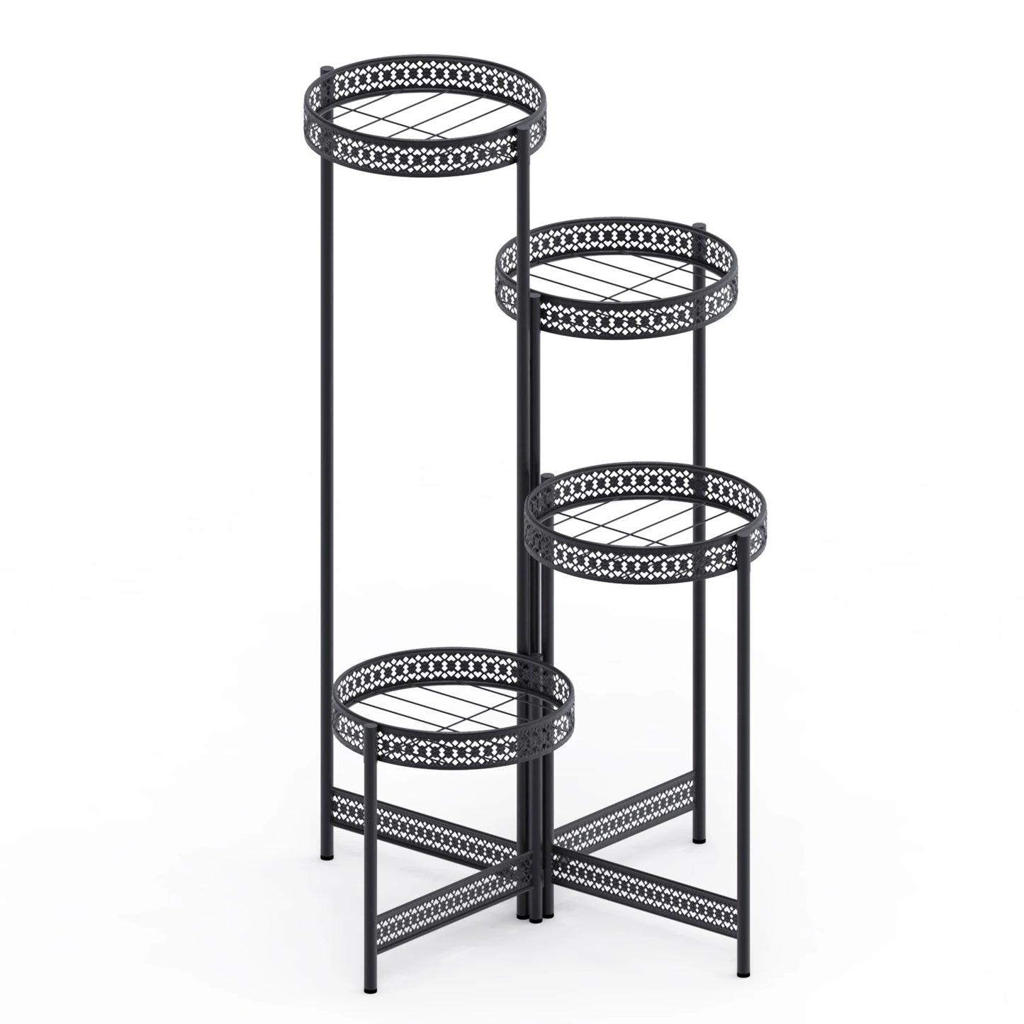 Foldable Black Metal Plant Stand for Indoor Outdoor Use