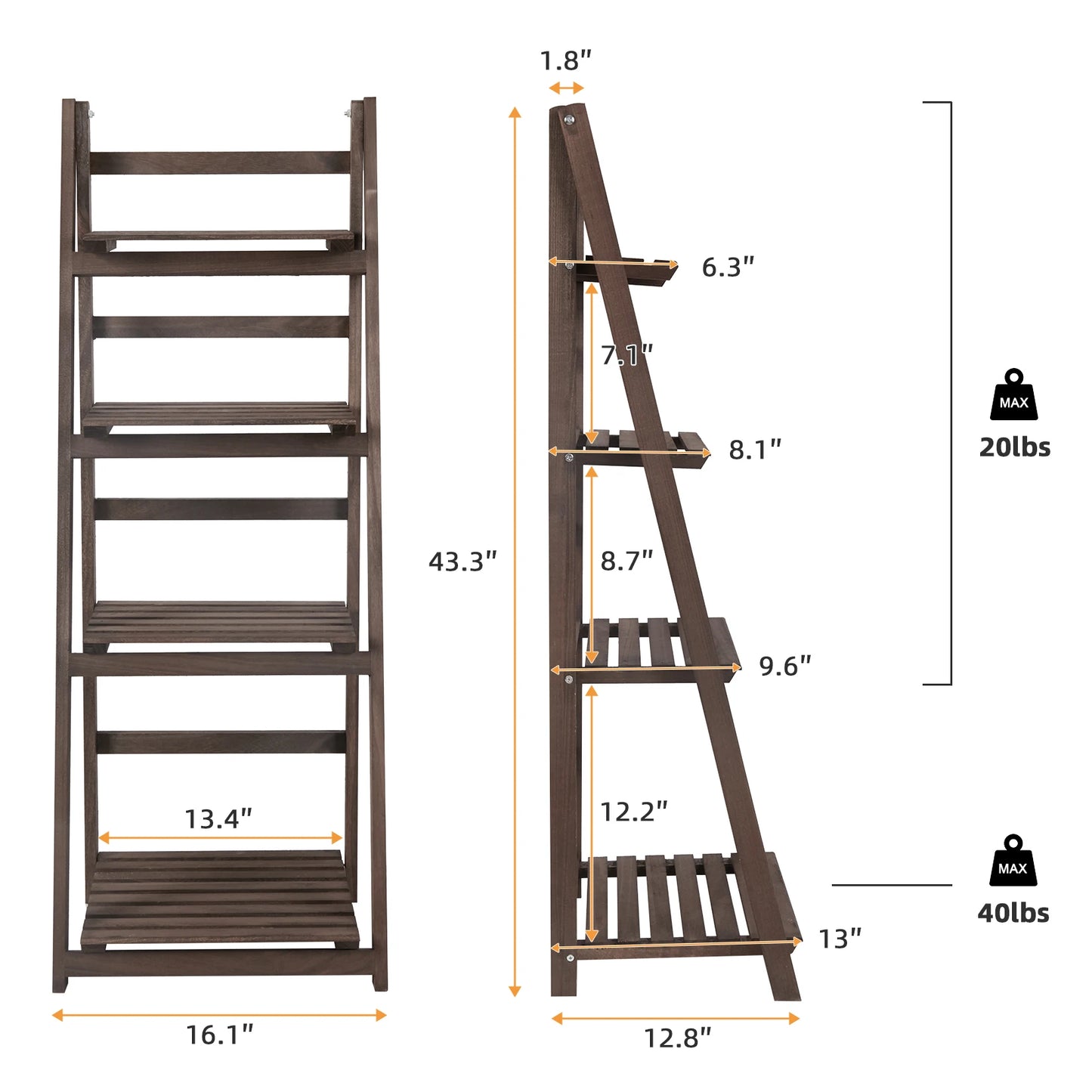 Folding Wooden Ladder Plant Stand 4 Tiers