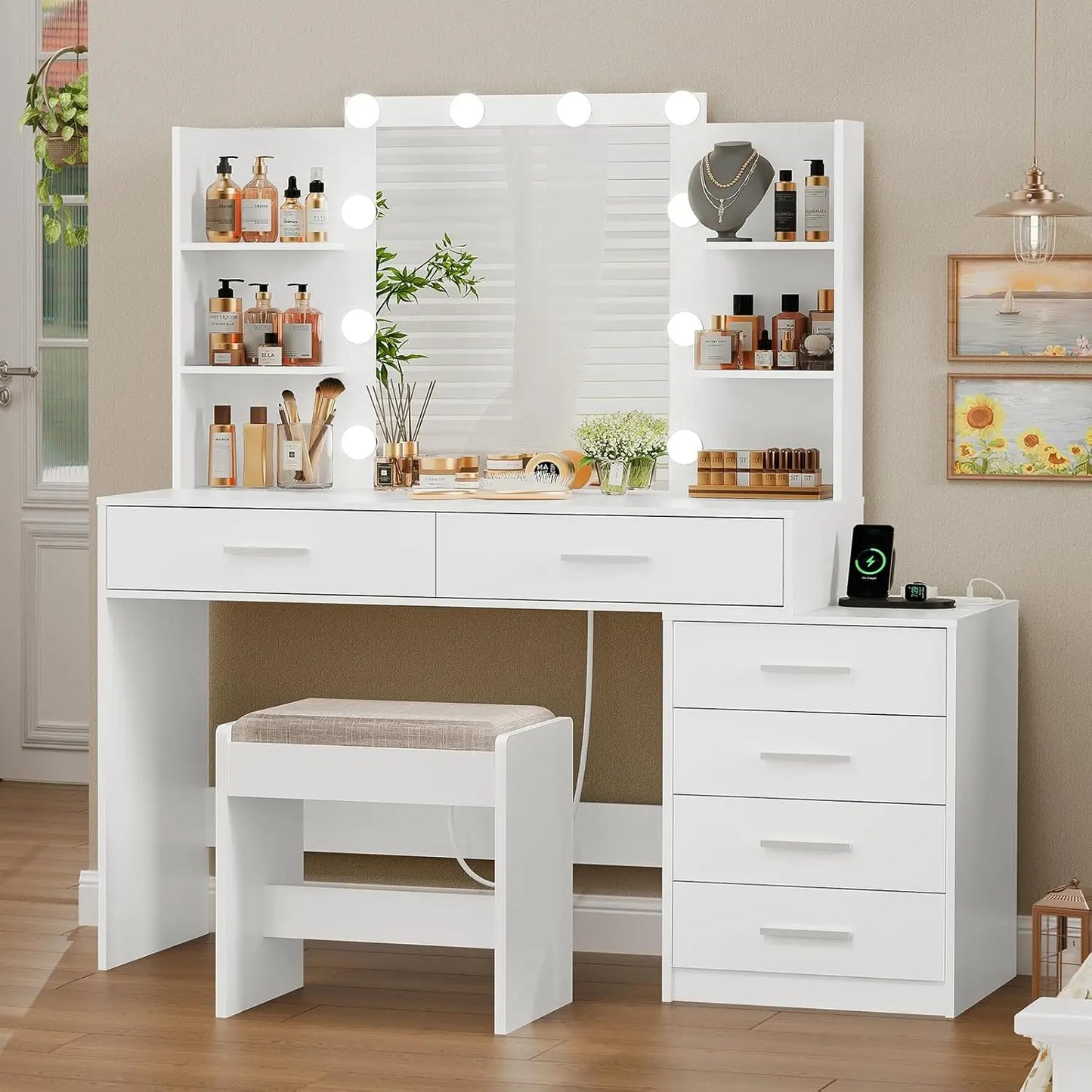 Large 48 Inch Makeup Vanity Desk with Lights