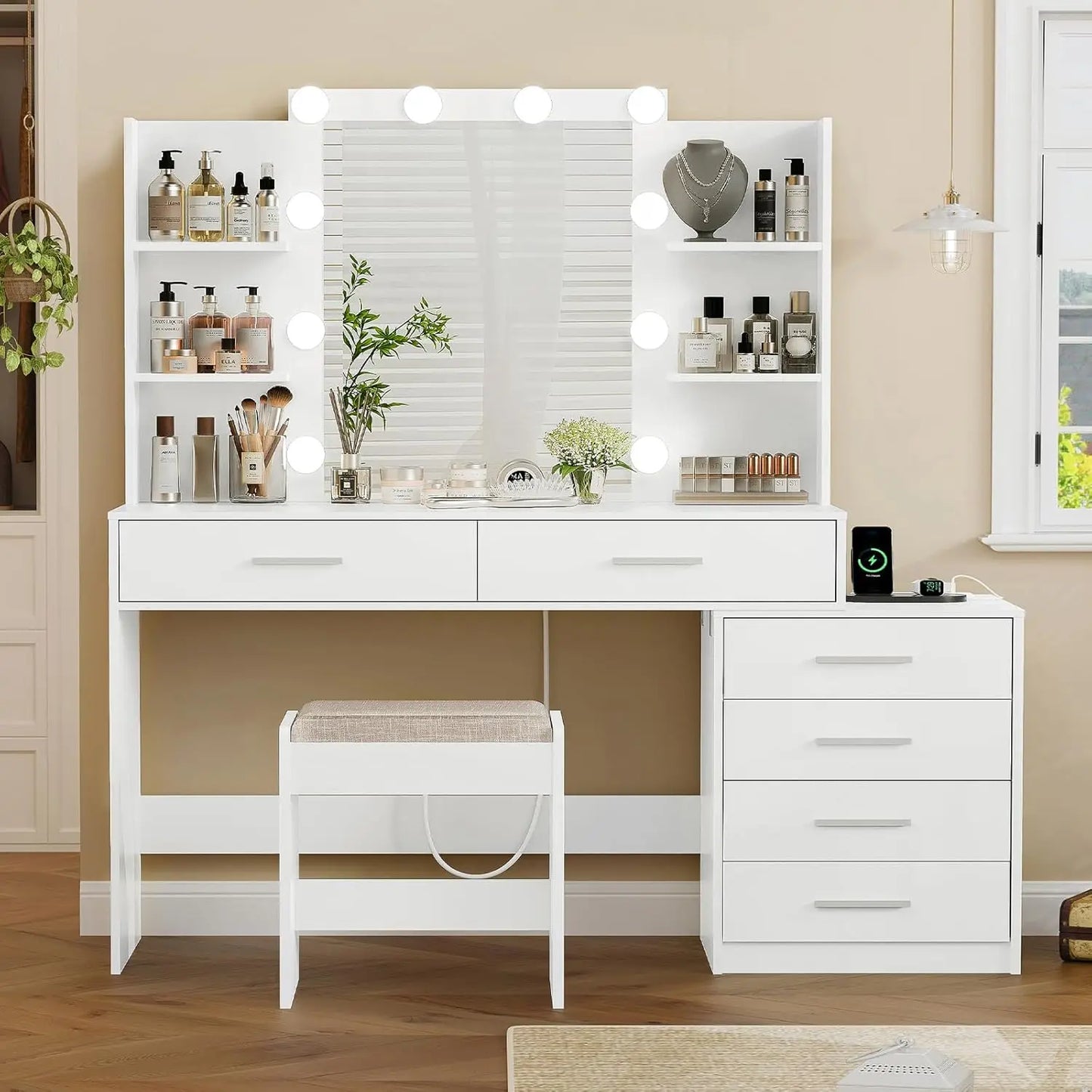 Large 48 Inch Makeup Vanity Desk with Lights