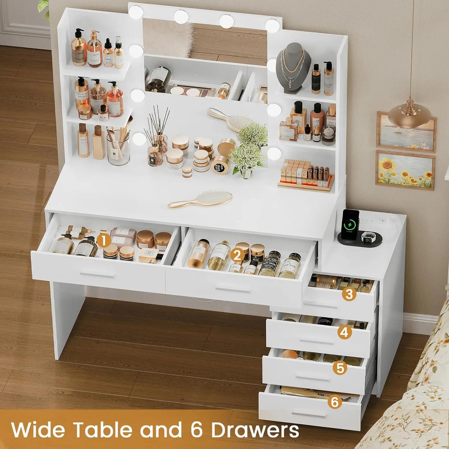 Large 48 Inch Makeup Vanity Desk with Lights