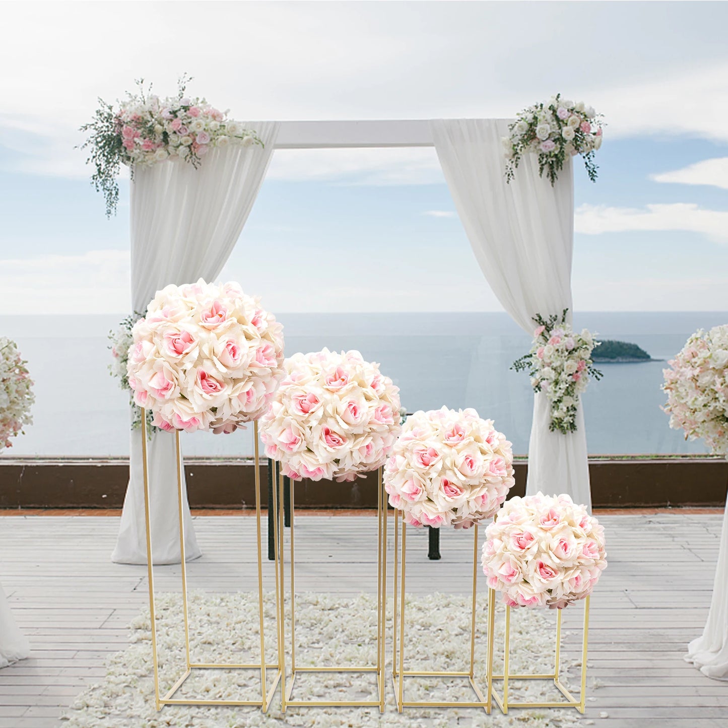 Gold Flower Stand Metal Column Vase Display Rack
