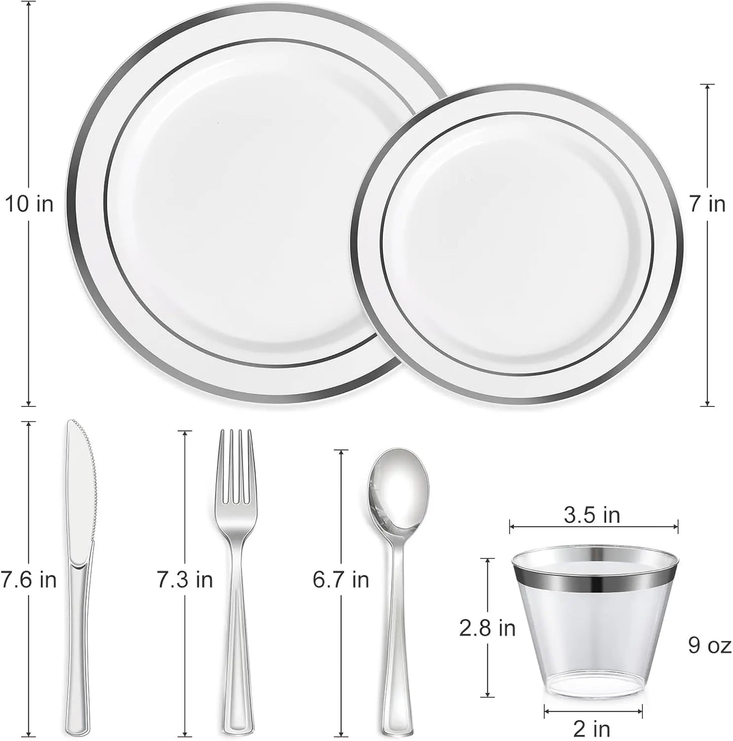 600 Piece Silver Plastic Dinnerware Set for Events