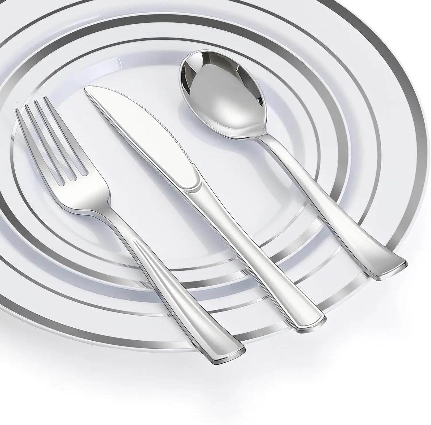 600 Piece Silver Plastic Dinnerware Set for Events