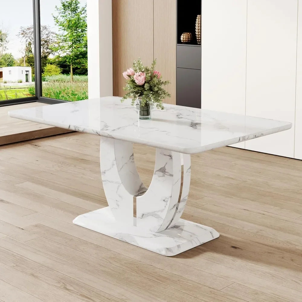 Modern Faux Marble Dining Table for Six