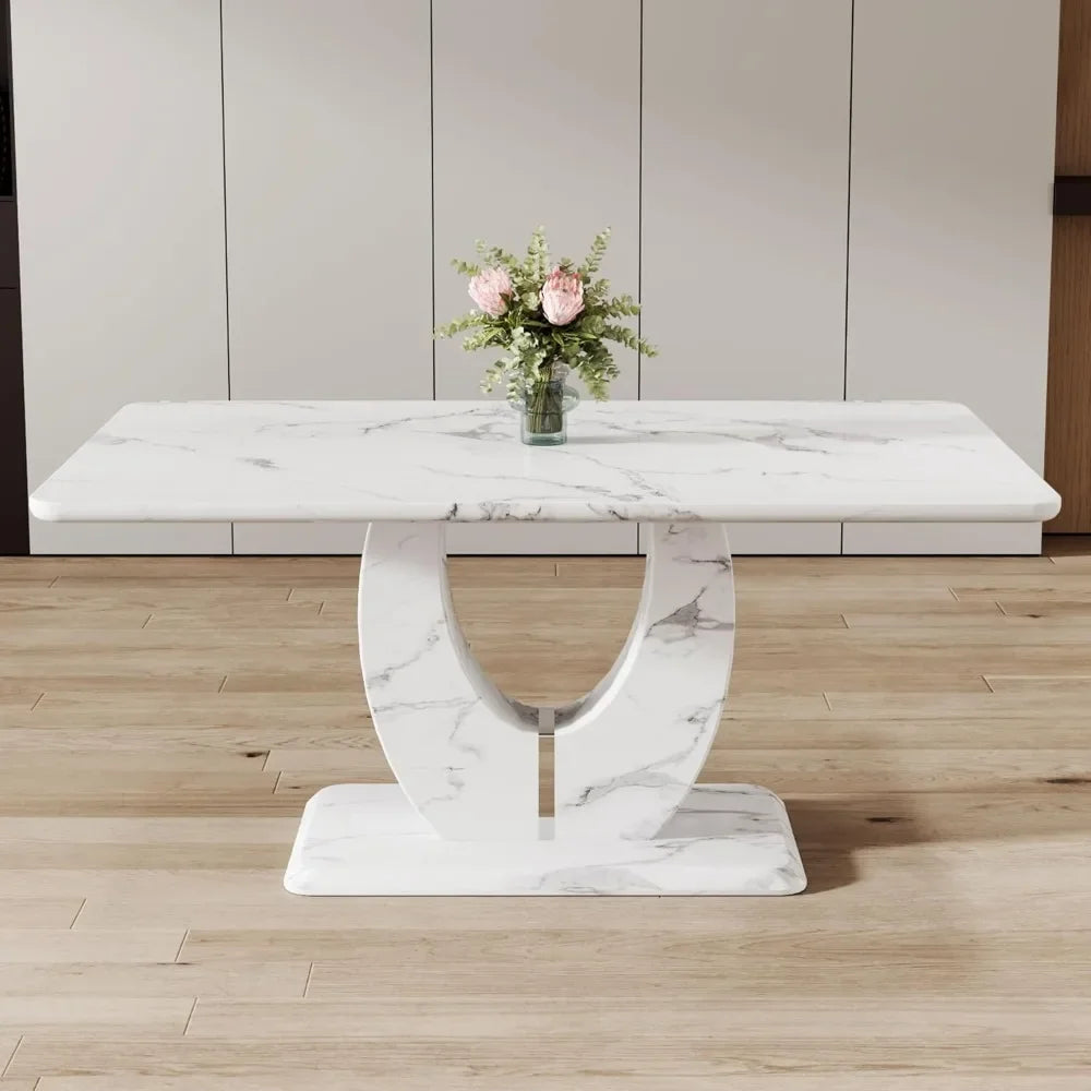 Modern Faux Marble Dining Table for Six