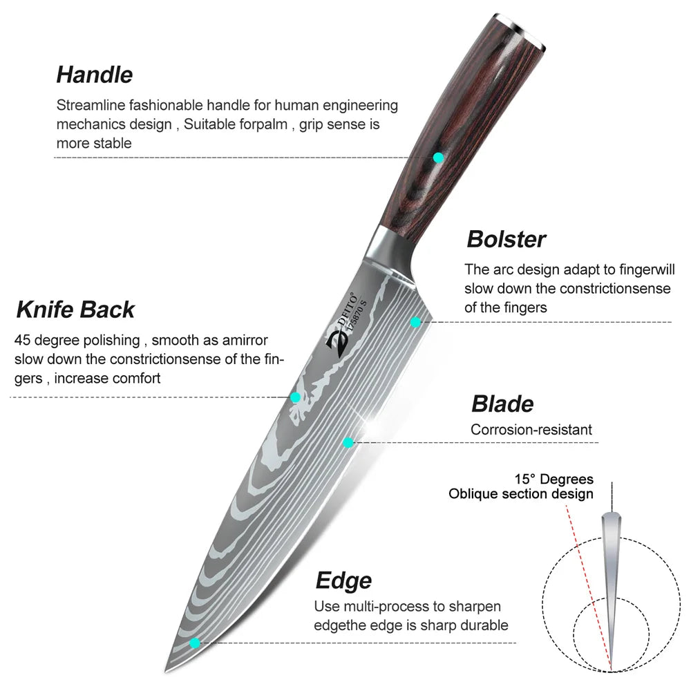 8 Piece Damascus Steel Kitchen Knife Set with Bag