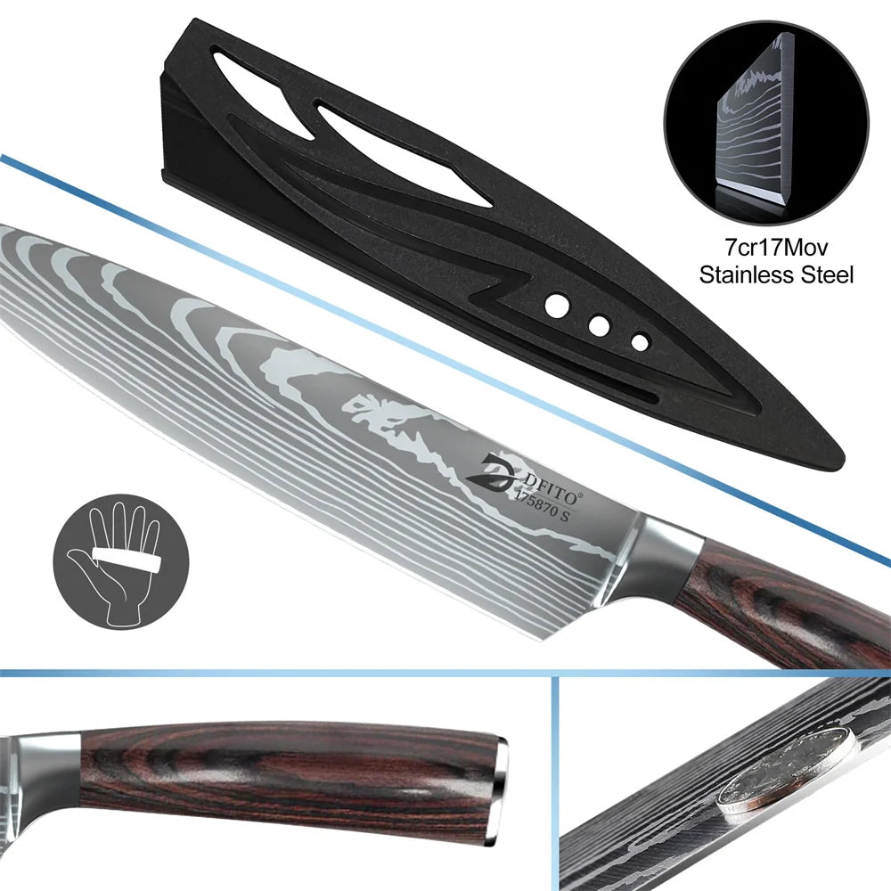 8 Piece Damascus Steel Kitchen Knife Set with Bag