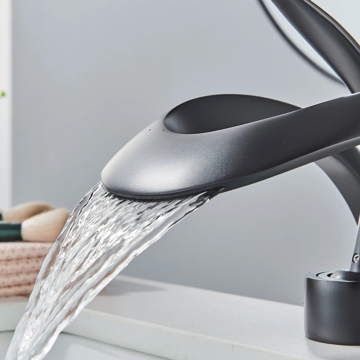 Brass Black Waterfall Bathroom Basin Faucet