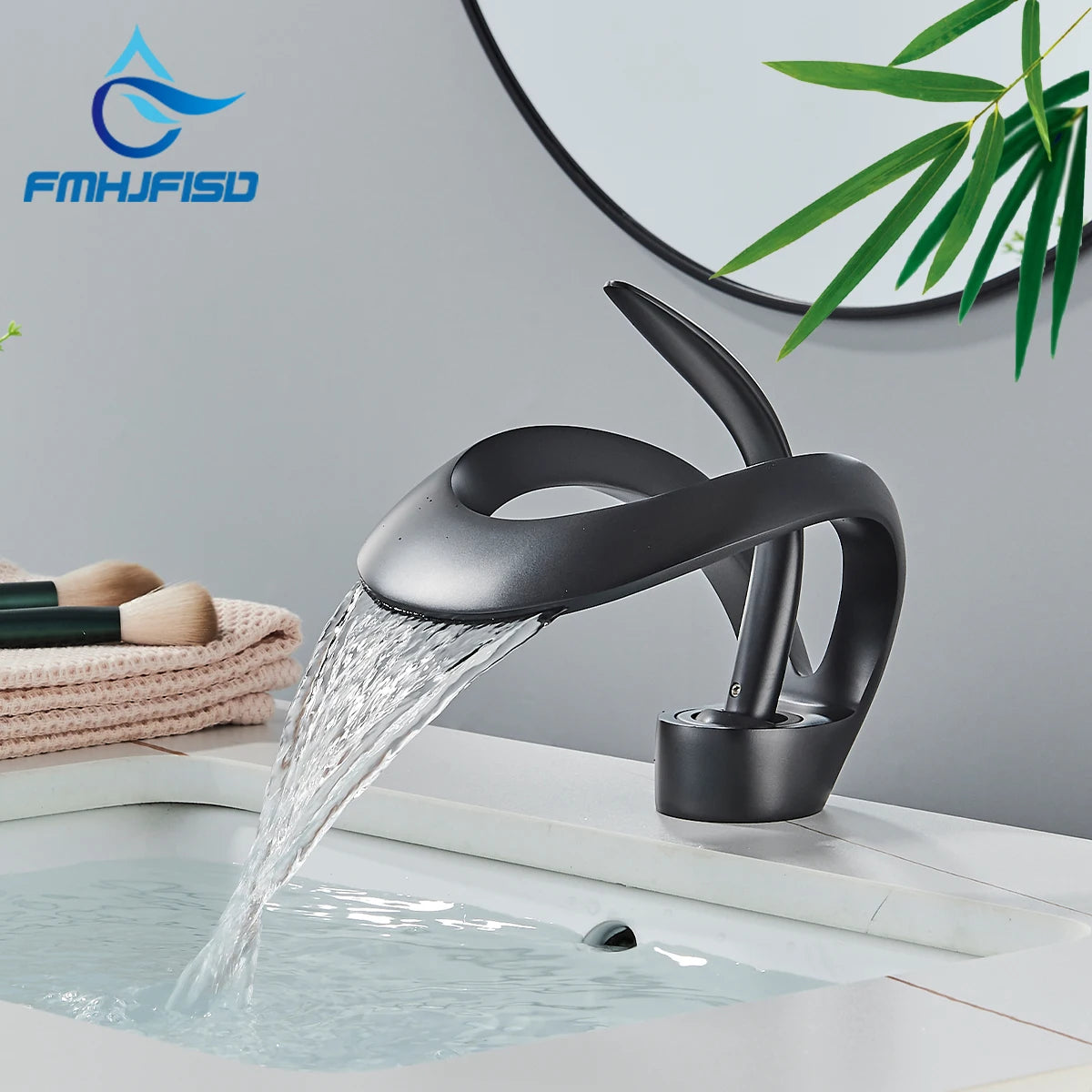 Brass Black Waterfall Bathroom Basin Faucet