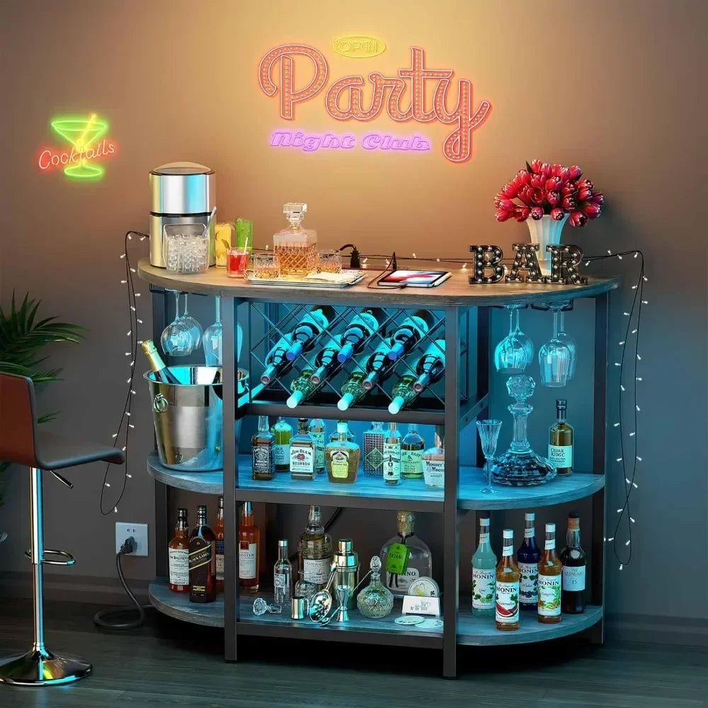 LED Mini Bar Cabinet with Power Socket and Storage