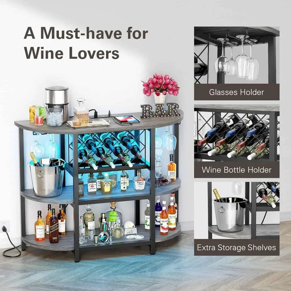 LED Mini Bar Cabinet with Power Socket and Storage
