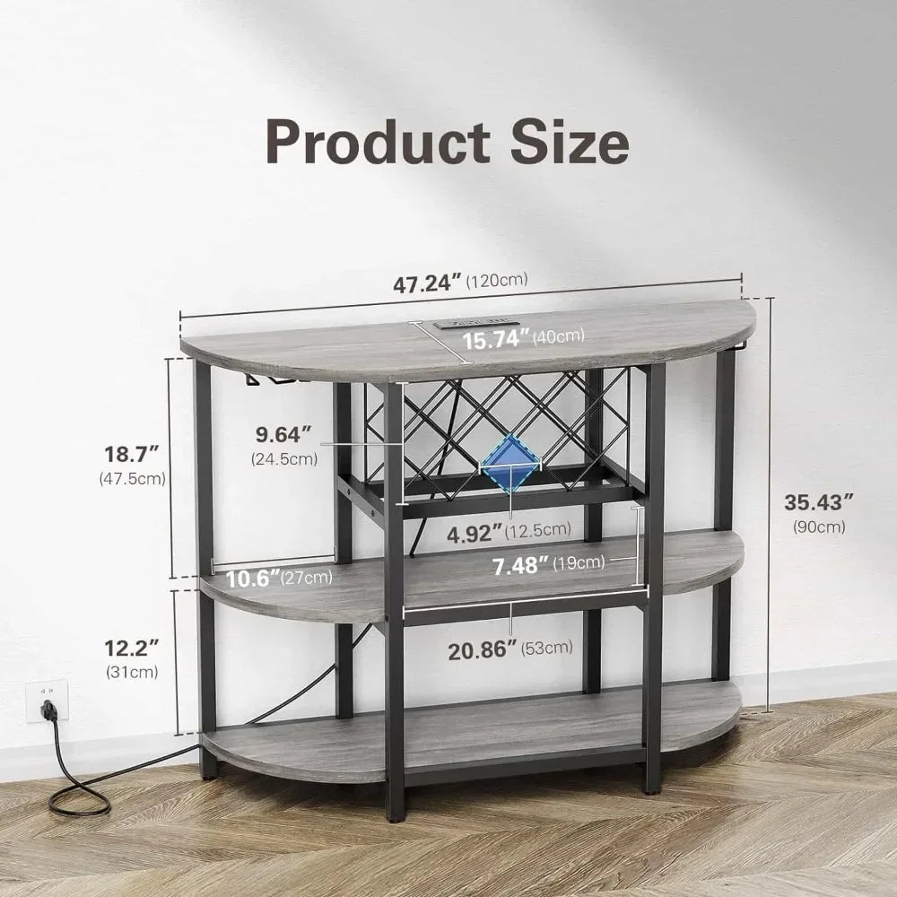 LED Mini Bar Cabinet with Power Socket and Storage