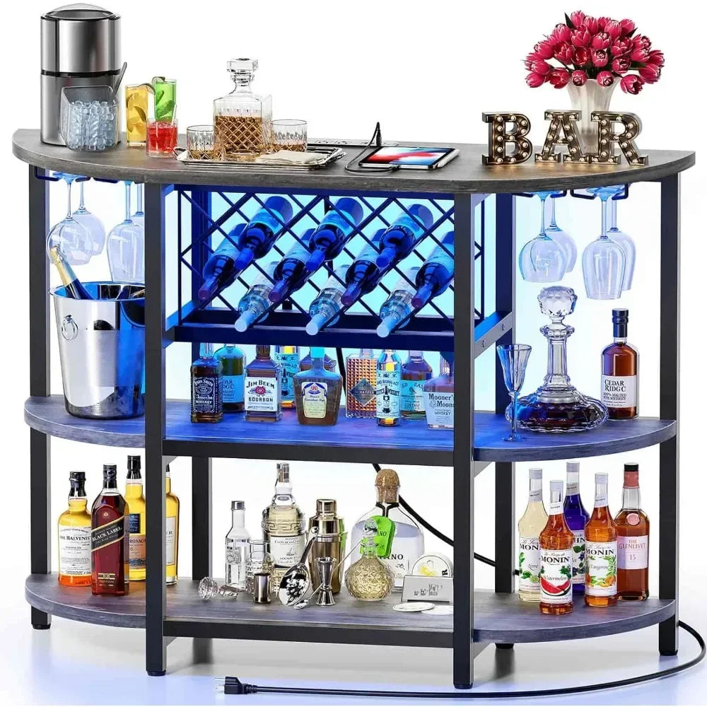 LED Mini Bar Cabinet with Power Socket and Storage
