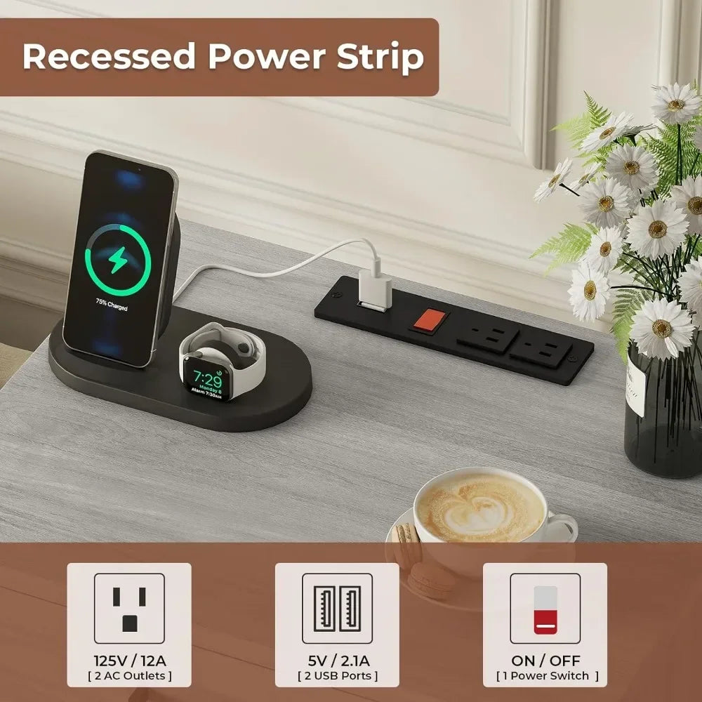2 Piece Charging Nightstand Set with Drawers