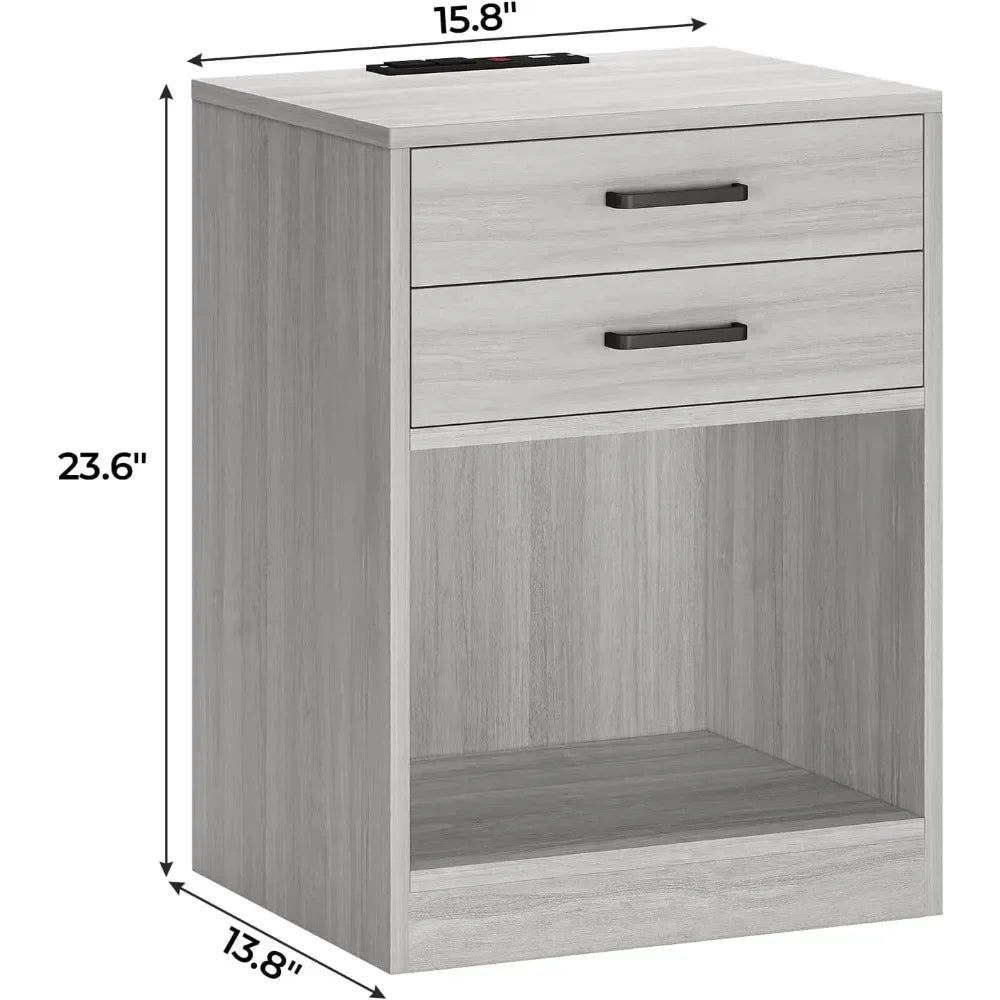 2 Piece Charging Nightstand Set with Drawers