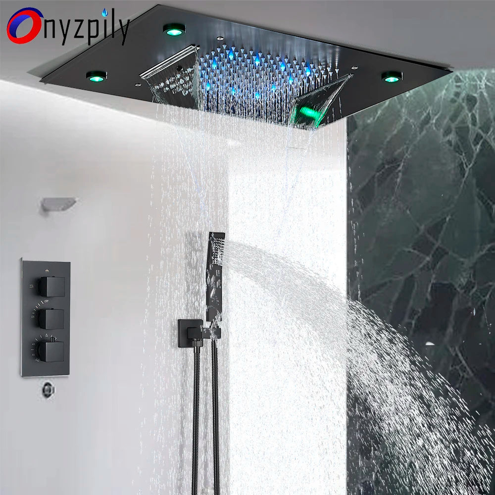 Luxury Black LED Rain Shower Faucet System