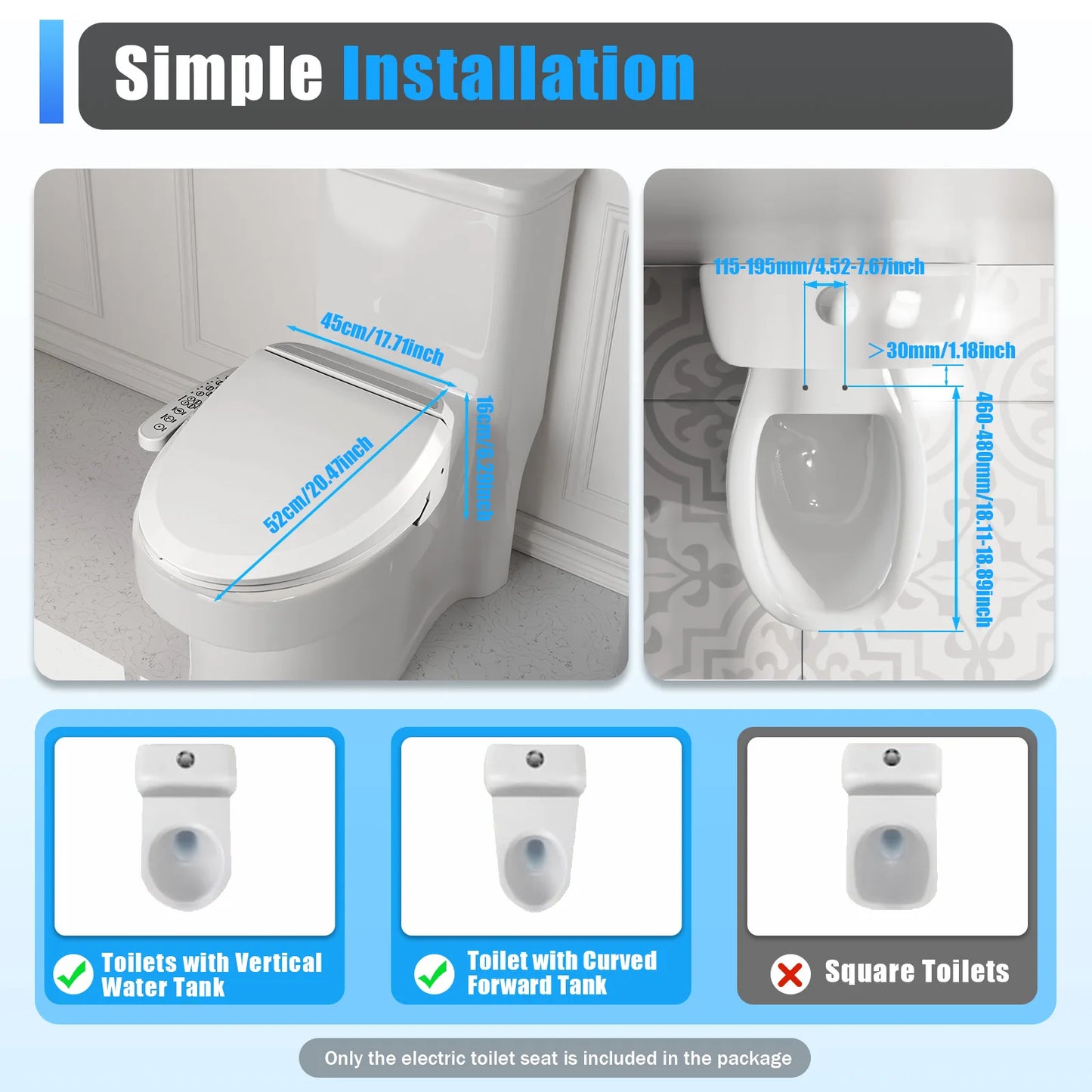 Smart Electric Bidet Toilet Seat with Heated Features