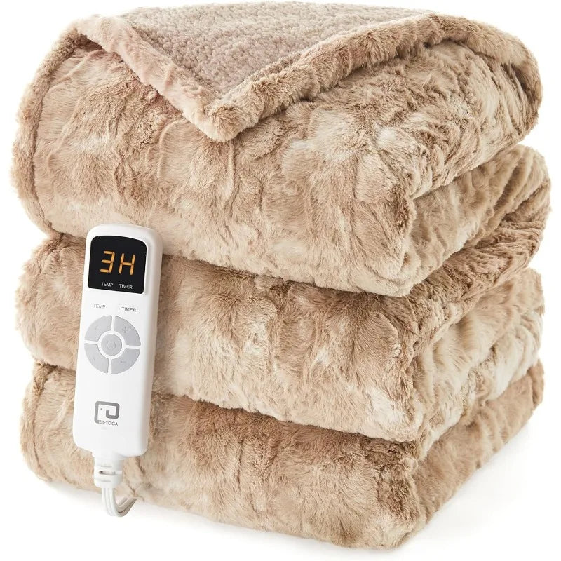 Premium Electric Heated Faux Fur Blanket with Auto Shut Off