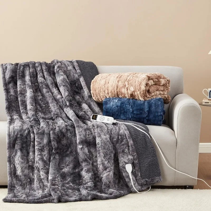 Premium Electric Heated Faux Fur Blanket with Auto Shut Off