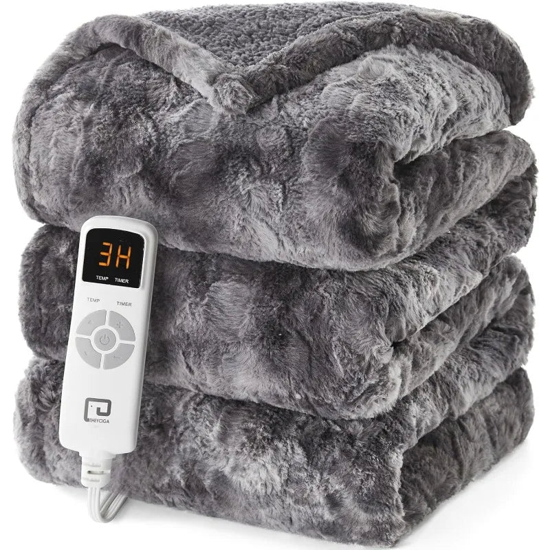 Premium Electric Heated Faux Fur Blanket with Auto Shut Off