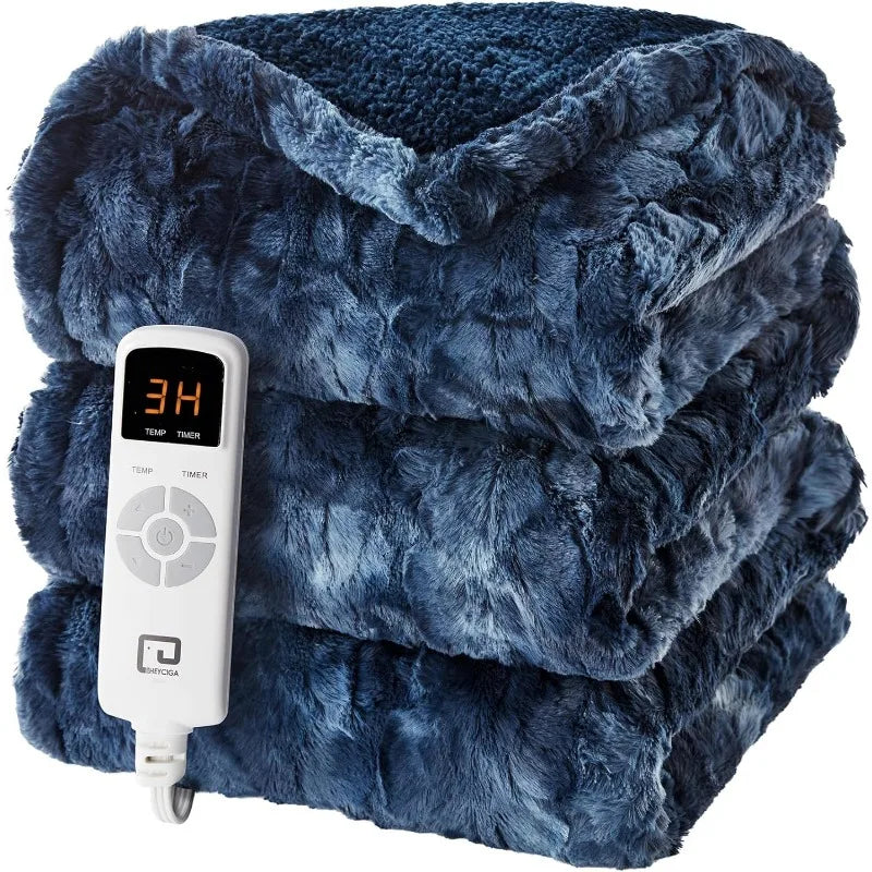 Premium Electric Heated Faux Fur Blanket with Auto Shut Off