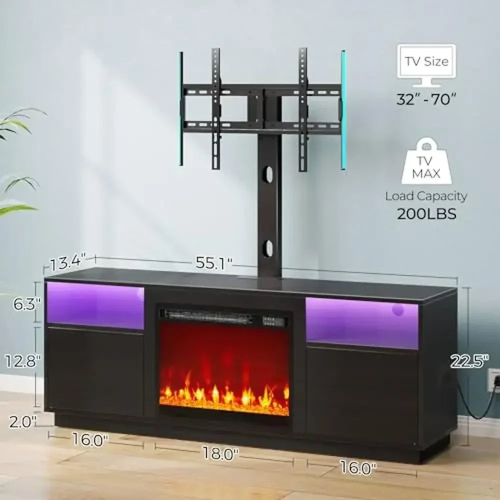 Modern Electric Fireplace TV Stand with LED Lights