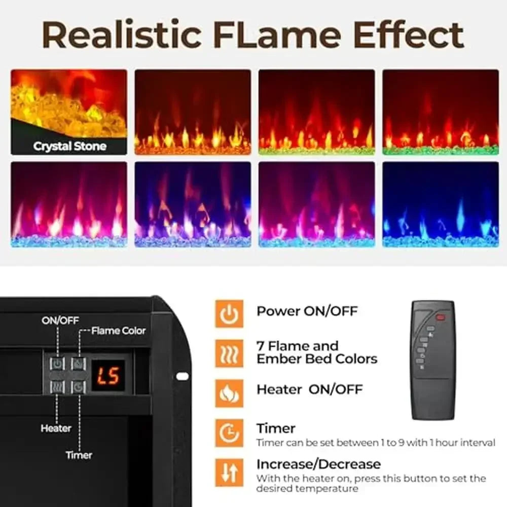 Modern Electric Fireplace TV Stand with LED Lights