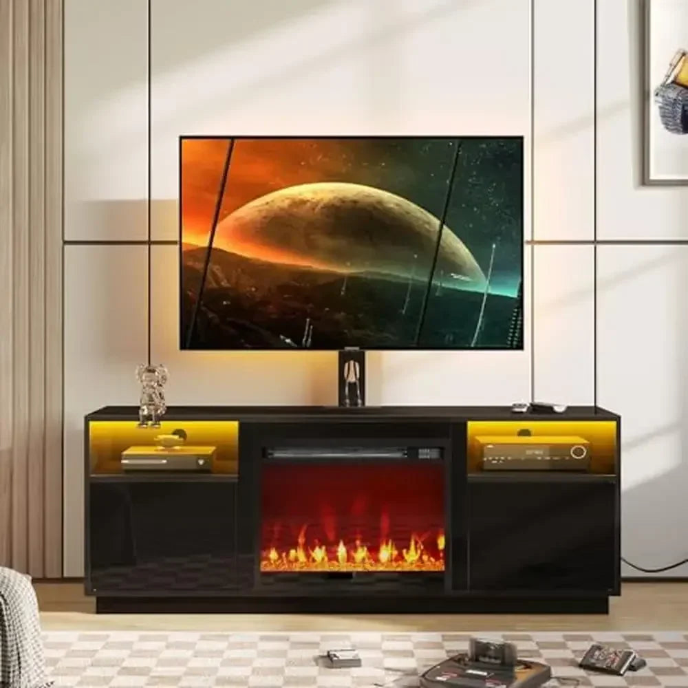 Modern Electric Fireplace TV Stand with LED Lights