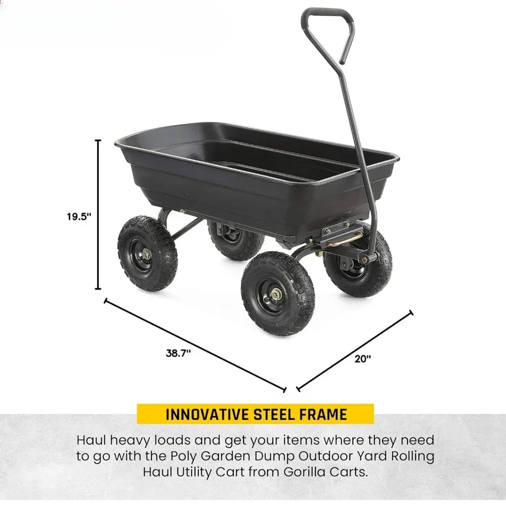 Heavy Duty Folding Garden Dump Cart with Steel Frame