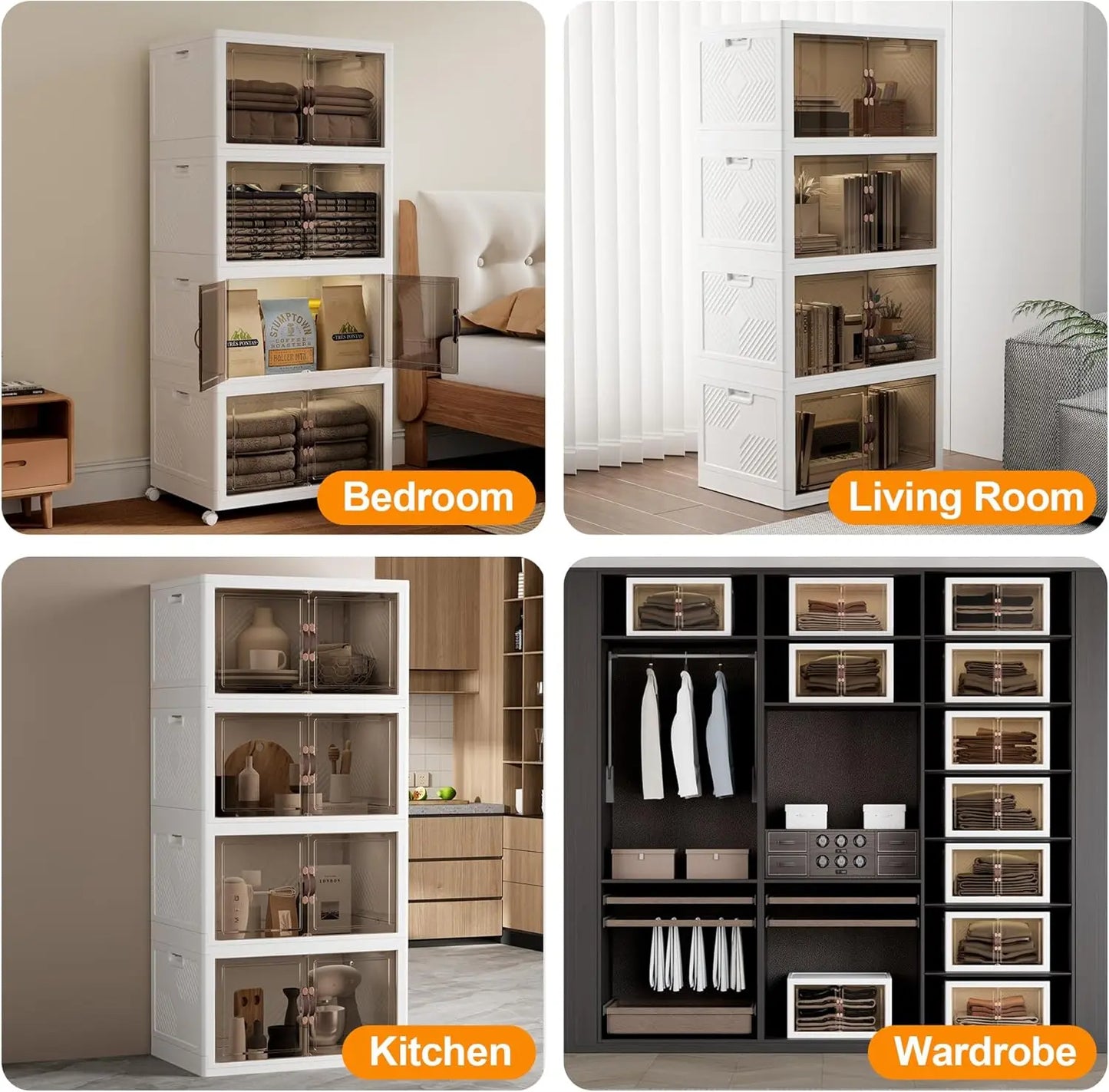 Collapsible Storage Bins with Wheels and Door
