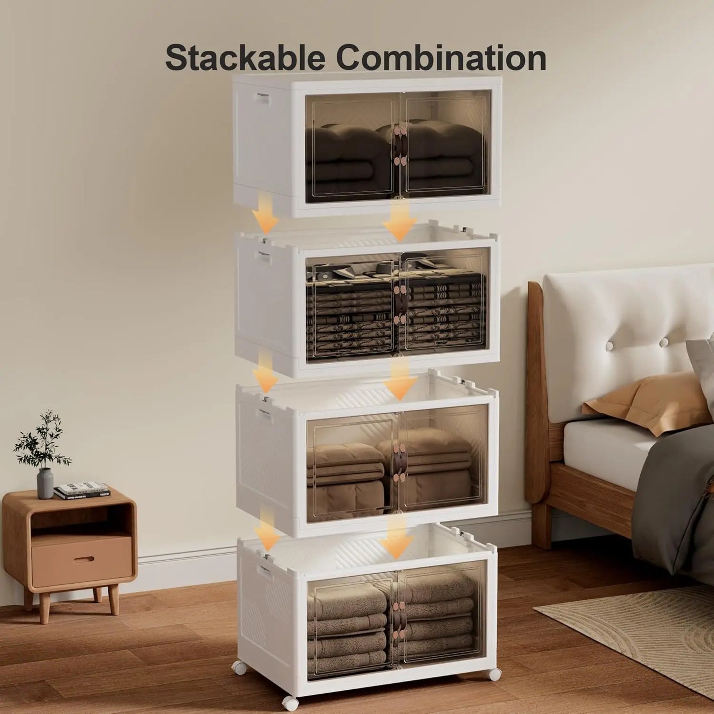 Collapsible Storage Bins with Wheels and Door