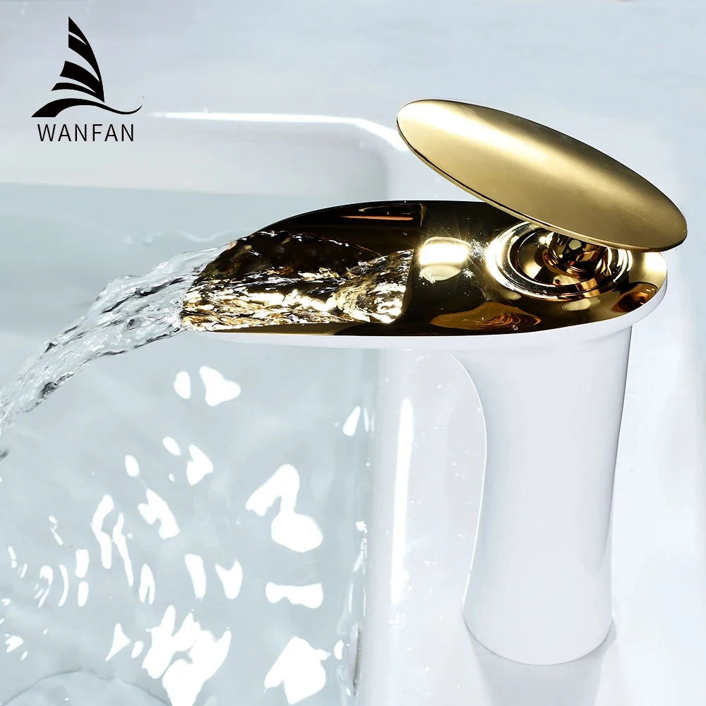 Gold Waterfall Bathroom Faucet Single Handle Mixer