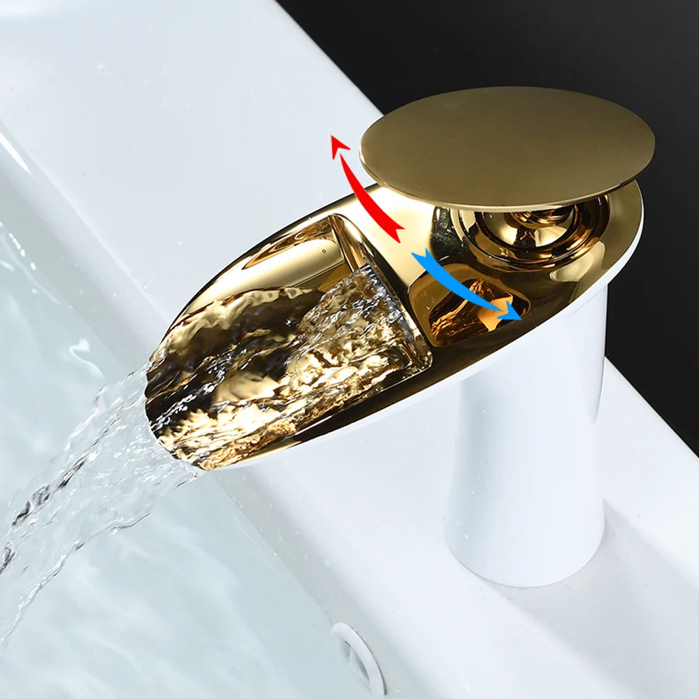 Gold Waterfall Bathroom Faucet Single Handle Mixer