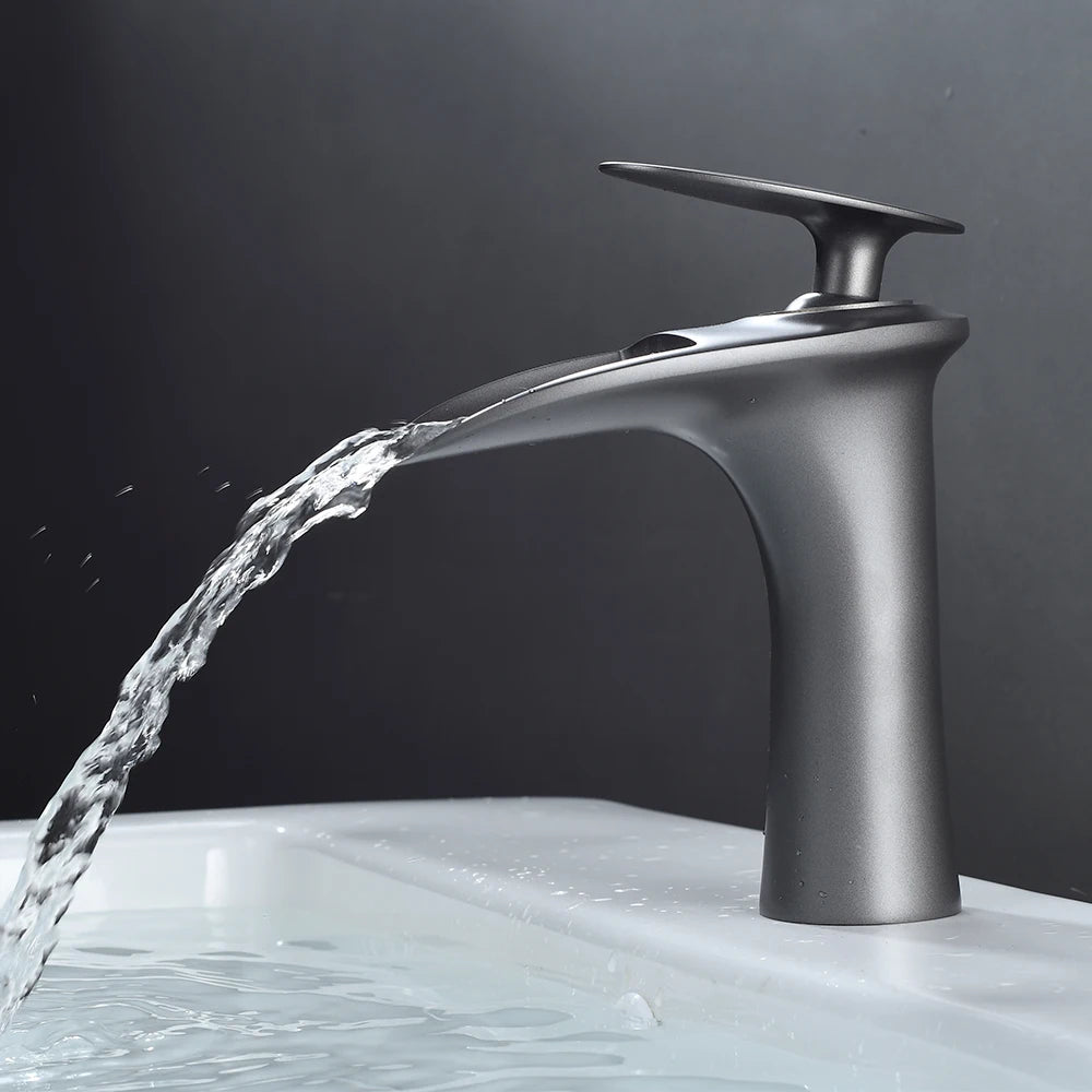 Gold Waterfall Bathroom Faucet Single Handle Mixer