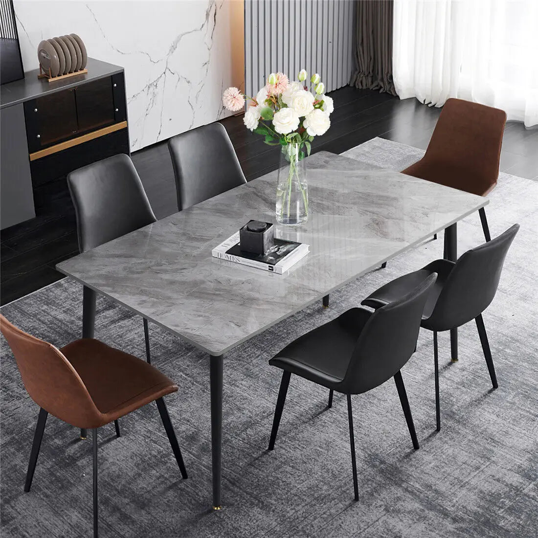 Modern Glossy Marble Dining Table for 4-6 Seats