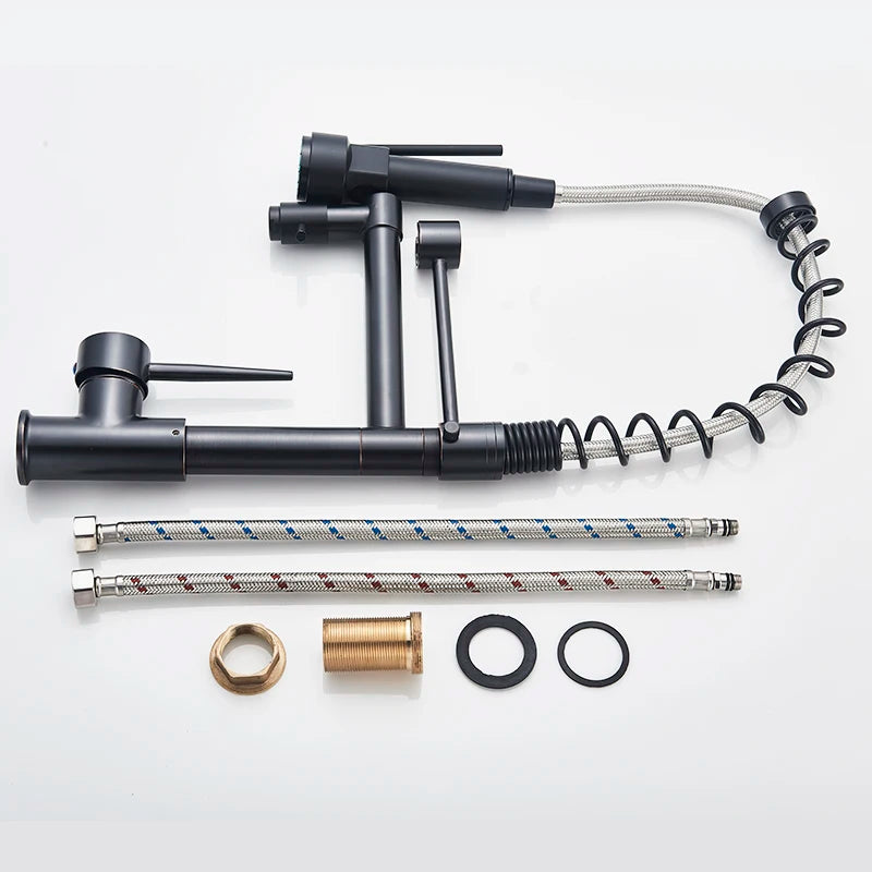Brass Pull Down Kitchen Sink Faucet with Dual Spout