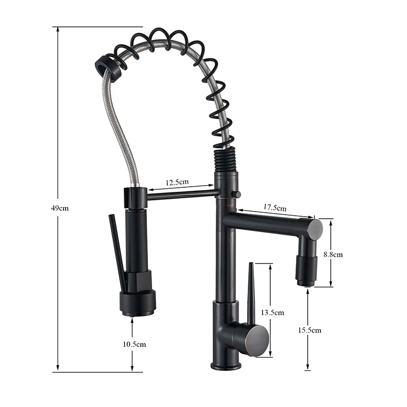 Brass Pull Down Kitchen Sink Faucet with Dual Spout