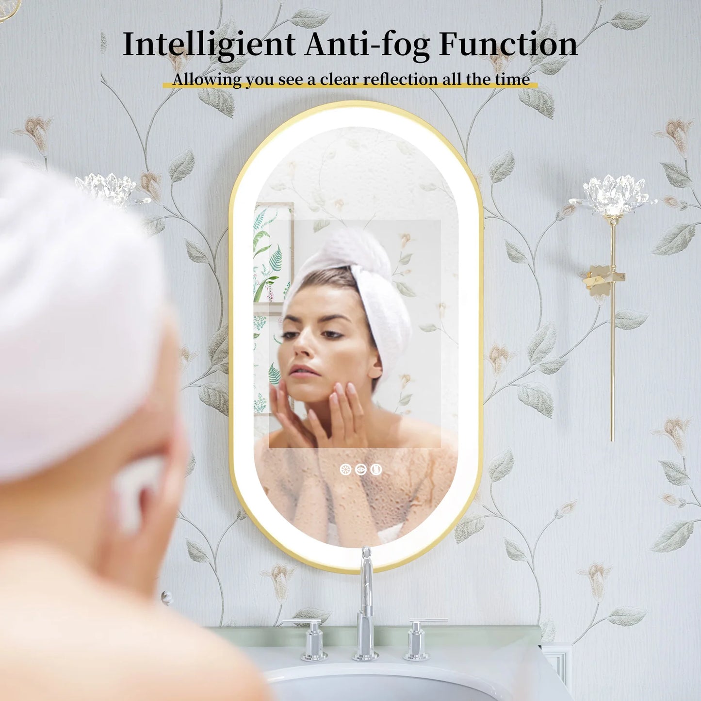 Large LED Oval Lighted Bathroom Mirror with Anti-Fog