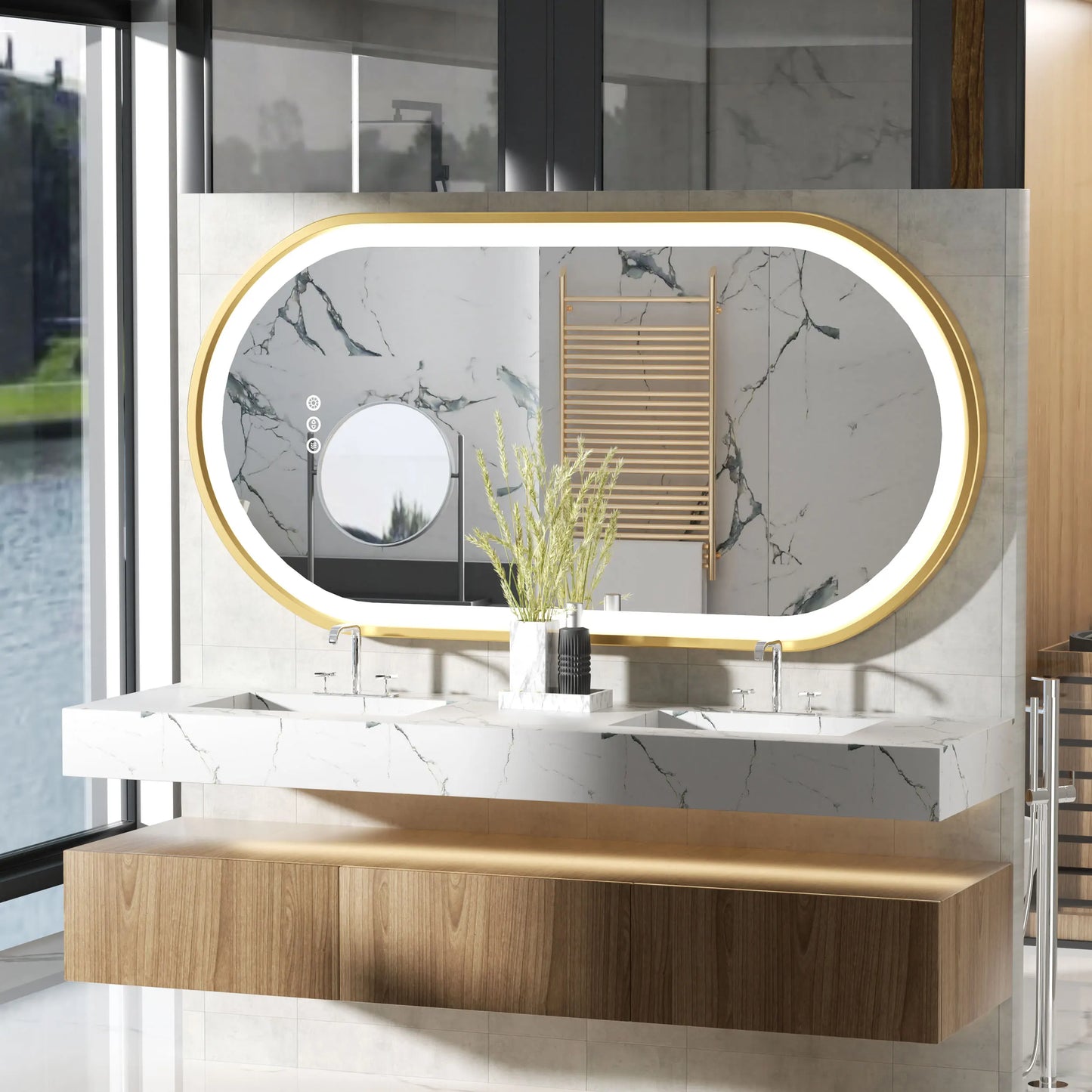 Large LED Oval Lighted Bathroom Mirror with Anti-Fog