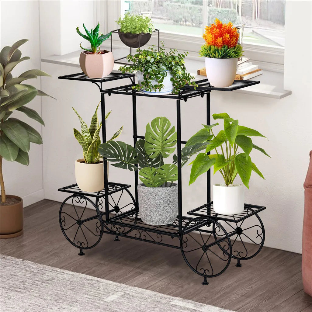 Large Metal Garden Cart Plant Stand for Flowers