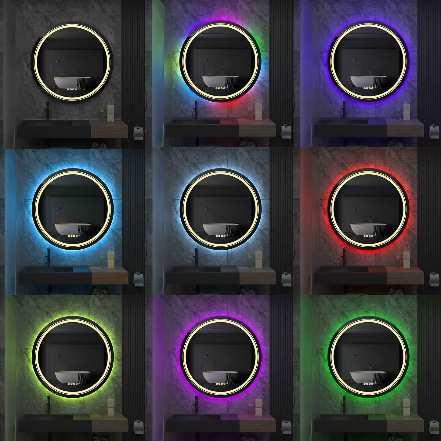 Large Round RGB Color Changing LED Bathroom Mirror