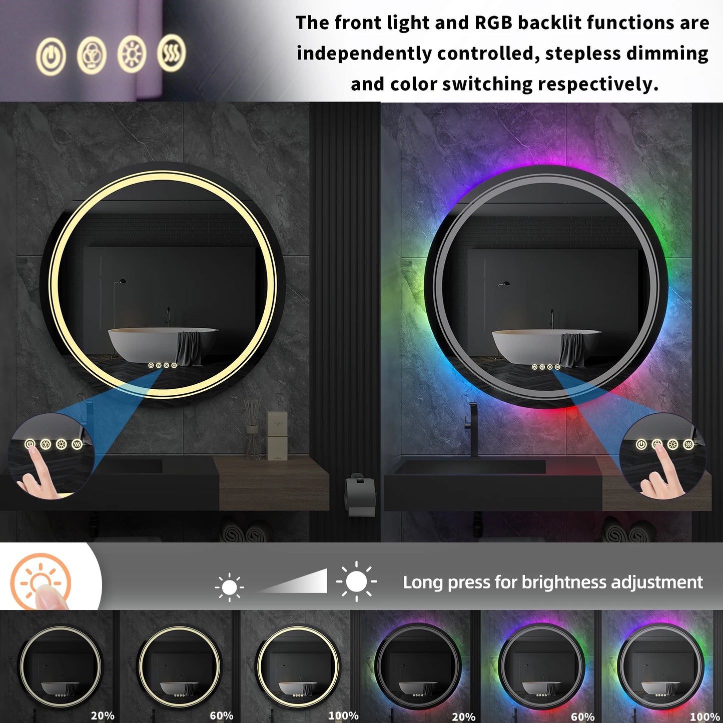Large Round RGB Color Changing LED Bathroom Mirror