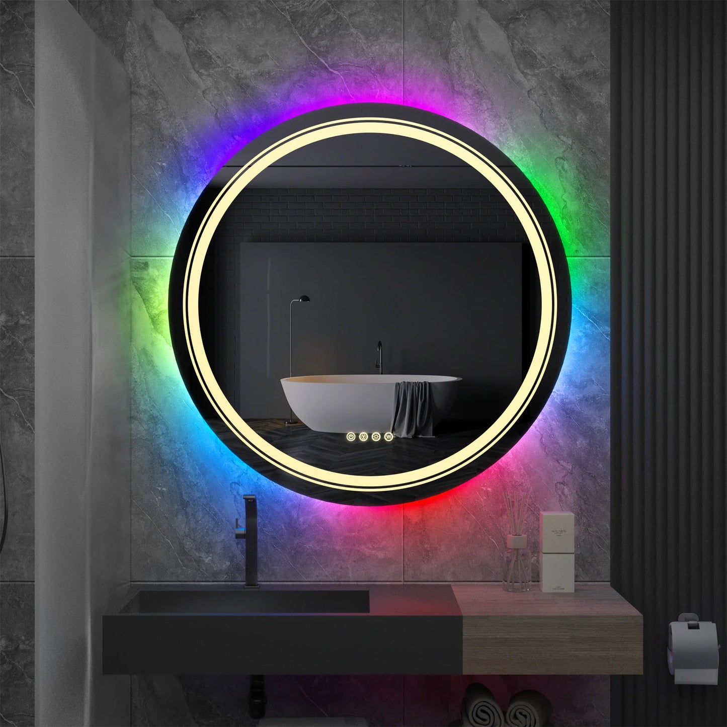 Large Round RGB Color Changing LED Bathroom Mirror